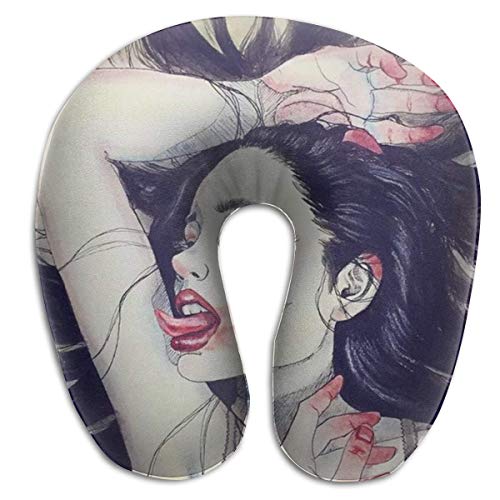 Almohada de viaje en forma de U Almohada de avión Almohada de viaje para el cuello, niños y niñas Goth Gotik Gothic Mujeres niña lamiendo la lengua Art Neck Relax and Sleeping Rest Almohadas, Super S