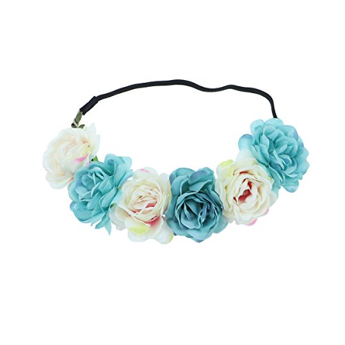 Amosfun Flor Nupcial de la Boda Diadema Floral Corona Casete Tiara de la Boda Accesorios para el Cabello para Banquete de Bodas en la Playa Decoración (Azul Pavo Real y Rosa)