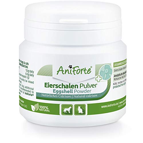 AniForte Polvo de cáscara de Huevo Perros y Gatos 100g - Fuente Natural de Calcio, Ayuda para Huesos y Dientes, suplemento de Barf, Alta biodisponibilidad, Probado en Laboratorio