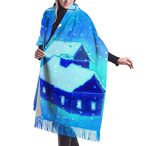 AOOEDM Papá Noel y casas imitan cachemir bufanda de invierno Pashmina chal envuelve suave manta cálida bufandas elegante abrigo para mujer