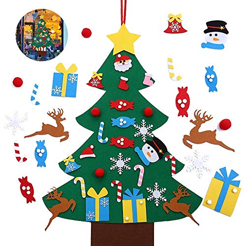 ASANMU Árbol de Navidad de Fieltro, Árbol de Navidad Artificial de Fieltro 3 Pies 26 Pcs de Adornos Desmontables DIY Adornos Navideñas Decoración Regalo para Niños Pared de Puerta Decoración Colgante