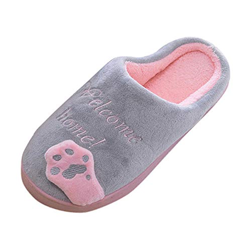 BaZhaHei Zapatillas de Invierno para Mujer Zapatillas de casa de Dibujos Animados Antideslizantes Calientes Interiores Zapatos para el Piso Señoras Gato de Dibujos Animados cálido algodón Zapatos