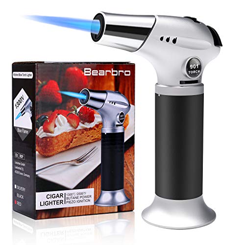 Bearbro Antorcha de Cocina, Soplete De Cocina Profesional ，Cocina Soplete con Llama Ajustable y Cerradura de Seguridad para Postres, DIY, Comida, Barbacoa, Cámping, BBQ (Negro)