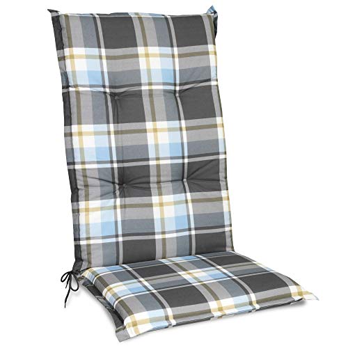 Beautissu Cojín para sillas de Exterior y jardín con Respaldo Alto Sunny BK Azul 120x50x6 cm tumbonas, mecedoras, Asientos cómodo Acolchado Resistente a Rayos UV
