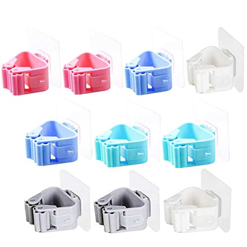 Biluer 10PCS Colgador y Organizador Multifunción Autoadesivo Colgador De Escobas Fregonas Para Hogar y Cocina Garajes Baño Balcón Habitación(Verde,Azul,Blanco,Gris,Rosa)