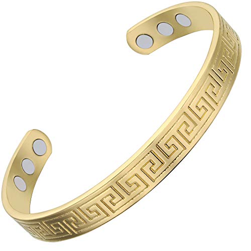 BisLinks® 99.9% Gold Cobre Magnetic Health Pulsera con Fuerte 6 Imanes (3000 Guass Cada) for Arthritis Dolor Relief Healing Magnet Therapy & Wrist Bracelets Aztec Design Negative Energía Increased