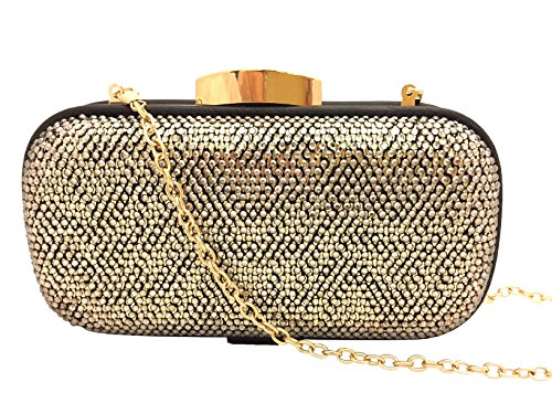 Blingustyle Bolso de mano con diseño único de cristal de diamante dorado