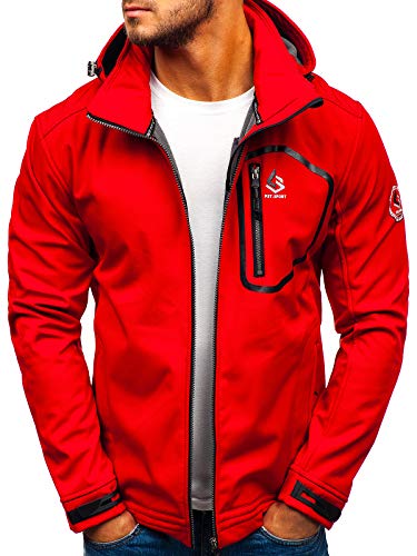 BOLF Hombre Chaqueta de Entretiempo Softshell con Capucha Cierre de Cremallera Freestep 004A Rojo M [4D4]