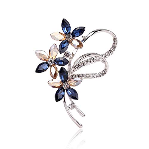 Broche de moda de belleza para mujer, oro rosa, aleación de zinc, cristal, exquisitos alfileres de flores, regalo para fiesta de boda, hombre, plata, campeón, azul