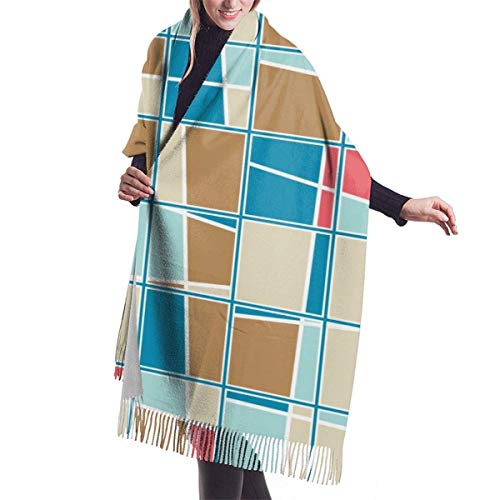 Bufanda de Invierno Para Mujer Chal Pashminas Cuadrados de corte asimétrico a cuadros de patrón Grande Larga de 196 * 68CM Chal Invierno Cálida Suave Manta para Mujeres