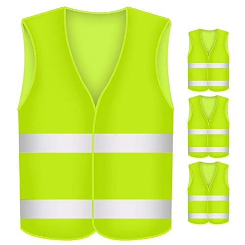 BUZIFU Chaleco Reflectante Moto Bicicleta Coche, 4 Unidades Chaleco Fluorescente de Trabajo, 68 x 58 cm, Chaleco Seguridad Alta Visibilidad con Cierre de Velcro, para Adultos, Unisex, XXXL, Amarillo