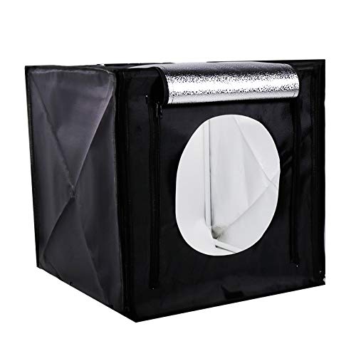 Caja de luz LED de 40x40cm, 2 Luces LED Regulables (5500k) y 3 Cubos Plegables de Fondo de PVC (Negro/Naranja/Blanco), Carpa portátil, Adecuada para Estudios de fotografía y celebridades en línea.