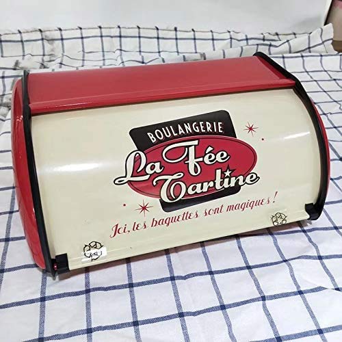 Caja de pan,Caja de Postre de Pan de Metal con Tapa Enrollable Contenedores de Almacenamiento de Cocina Estilo Retro para Guardar Pan Frutas,para el hogar, la cocina, la fiesta, el hotel,rojo (RED)