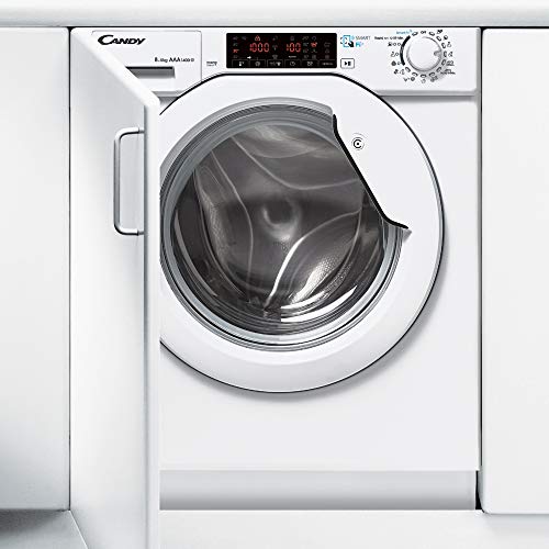 Candy CBWDS 8514TH-S - Máquina de lavado con secadora (carga frontal, integrada, blanco, izquierda, botones, giratorios, Toucher, acero inoxidable)