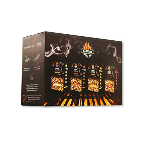 CARBONES REINARES Virutas ahumador Barbacoa Barbacoa de Carbon o de Gas para Chips para ahumar astillas de Madera de barrica de Roble Accesorios BBQ barbacoas Pack 4 Aromas