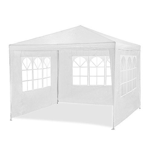 Carpa, pavillon, tienda de campaña con cúpula de HG®, de polietileno, tubos de acero, 6 laterales y 2 entradas, resistente al agua, Incluye 6 laterales extraíbles, 3x4m Weiß