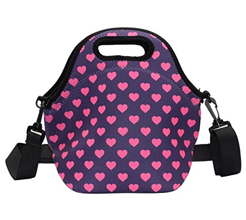 Case Wonder Bolsa Porta Alimentos - Neopreno Bolsa Almuerzo / Bolsa Comida/ Bolsa Térmica Porta Alimentos / Fiambreras Comida Trabajo con Correa de Hombro para Infantil Escolares Trabajo(Rosa roja)