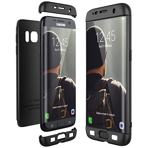 CE-Link Funda para Samsung Galaxy S7 Edge Rigida 360 Grados Integral, Carcasa S7 Edge Silicona Snap On Diseño Antigolpes Choque Absorción, Samsung S7 Edge Case Bumper 3 en 1 Estructura - Negro