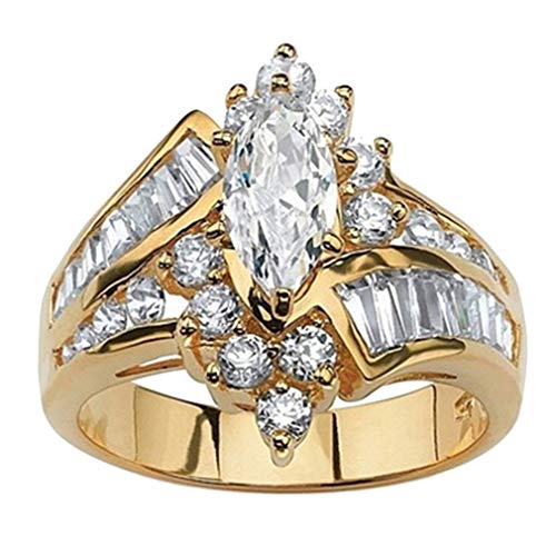 CEREOTH Anillo Chapado en Oro de Plata esterlina 925 para Mujer Forma de Ojo de Caballo Irregular circonita Trapezoidal Resistente al deslustre Anillo de Compromiso(Talla 11)