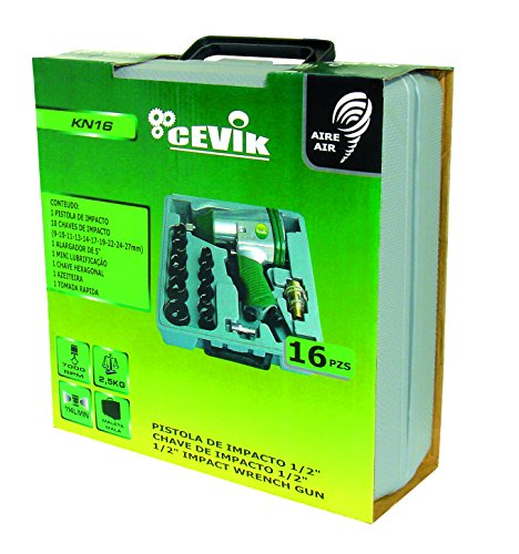 Cevik NE-KN16 - Kit pistola de impacto de 16 piezas. 7000 rpm.114-120 lt./min. Presión de trabajo 6 bar. Par de apriete 310 Nm