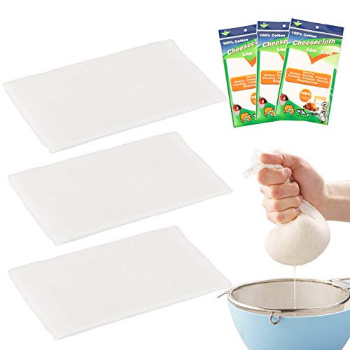 CHALA Muselina Cocina 3PCS Tela de Queso Tela Filtrante para Leche 100% Gasa de Algodón Natural Filtro de Alimentos Tela para Mermelada de Cocina Mantequilla Colador de Queso para Mantequilla, Leche