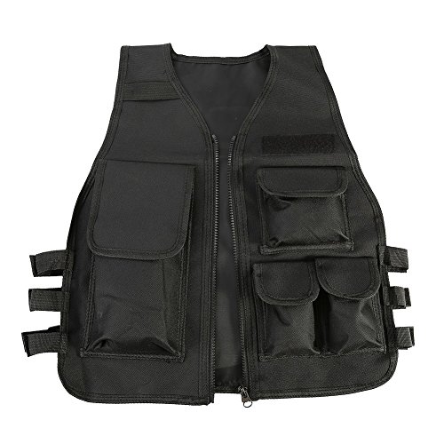 Chaleco Multi-bolsillos de Nylon Ajustable CS Airsoft Molle Chaleco para Caza Fotografía Pesca para Niños de 8 a 14 Años ( Color : Negro )