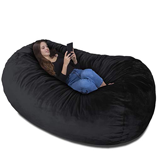 Charlie & Finn Puf Giga XXL en Negra Noche – Funda Aterciopelada Muy cómoda con Espuma viscoelástica – Cama Gigante, sofá Largo, Tumbona acogedora, colchón Genial - Niños, Adultos y Adolescentes