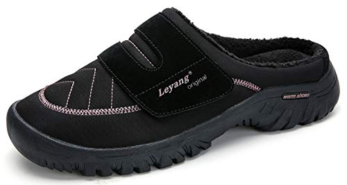 ChayChax Zapatillas de Estar por Casa Hombre Mujer Invierno Pantuflas Cálidas con Pelusa Forro Zapatos para Exterior e Interior Impermeable Antideslizante,A-Negro, 41 EU