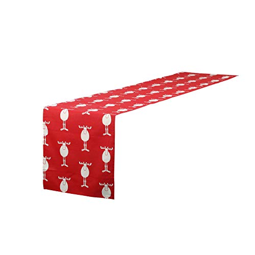 CINMOK 30*180cm Camino Mesa Rojo Navidad Día Festivo Camino Mesa Decorativo Algodón Decoraciones Navideñas para Navidad y Cena, Fiesta de Cumpleaños, Reunión familiar, Ciervo Navideño, Alce Animado.