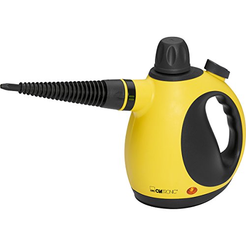 Clatronic DR 3653 Limpiador al Vapor Compacto de Mano, 9 Accesorios, 1050 W, 250 milliliters, 18/10 Steel, Amarillo y Negro