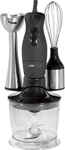 Clatronic SMS 3190 Set de Batidora de mano, picadora multiusos, 200 W, 1 Decibelios, Acero Inoxidable, 2 Velocidades, Negro