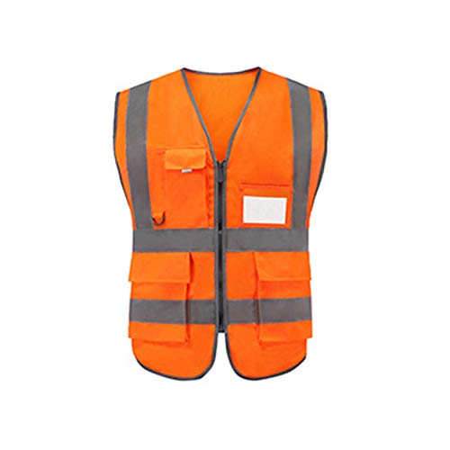 Clenp Chaleco Reflectante, Tejido De Punto De Urdimbre De Alta Visibilidad Chaleco De Seguridad con Múltiples Bolsillos Ropa Reflectante para Correr De Noche Al Aire Libre Naranja 68cm