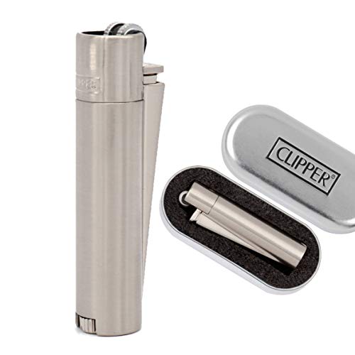 Clipper 1 Encendedor Mechero Clásico Largo Metal Silver Plateado Mate Cepilldo + 1 Llavero