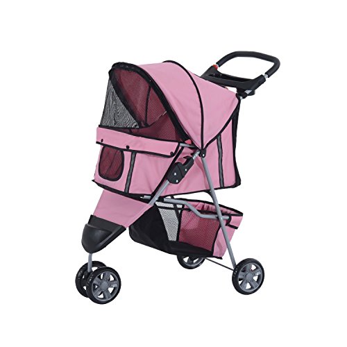 Cochecito Plegable Mascotas 75x45x97cm Perros Gatos Carrito Ruedas giran 360º Rosa