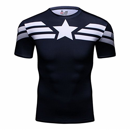 Cody Lundin® Hombres Deporte Apretado Camisa Película Captain héroe Formación Rutina de Ejercicio Capas Base Camiseta (XXL)