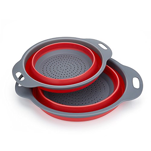 Coladores Cocina, Diealles Cocina Plegable Colador de Silicona Colador Plegable Cesta de Frutas Lavado Escurridor para Cocina Uso Doméstico (Rojo)