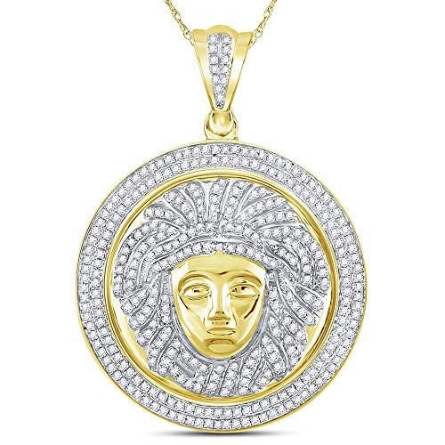 Colgante de oro amarillo de 10 quilates con medallón redondo de diamante Medusa Círculo de 1,00 quilates para hombre