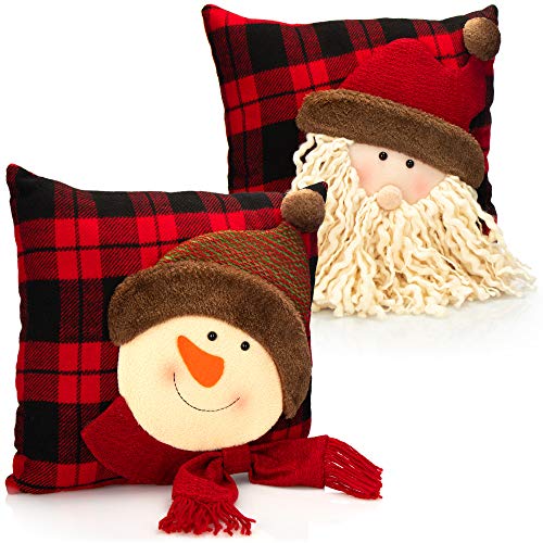 com-four® 2X Cojines navideños con Motivos navideños - Cojines Decorativos para Navidad - Adornos navideños - Cojines Decorativos - 35 x 35 cm (2 Piezas - Papá Noel. Monigote de Nieve)