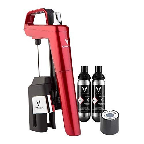 Coravin – Model Six Core Sistema de Preservación de Vino - 2 Cápsulas de Gas y Tapón de Rosca – Color Rojo Cereza