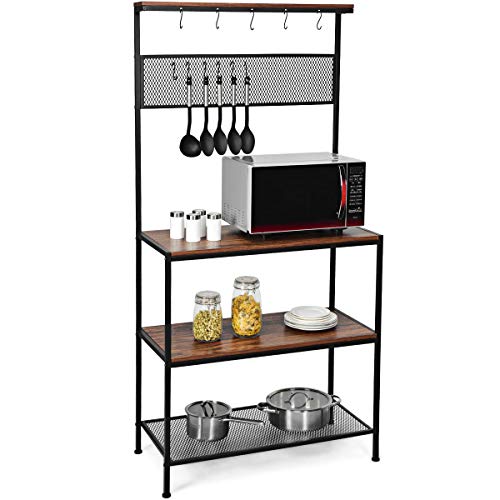 COSTWAY Estante de Cocina Estante para Microondas con 11 Ganchos Estantería de Pie para Cocina Salón Estudio Organizador 84x39x171 centímetros