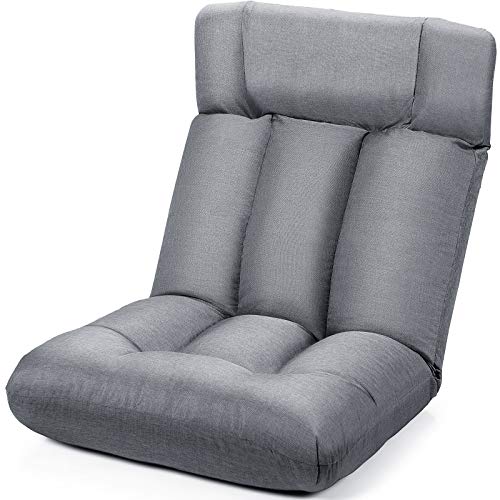 COSTWAY Silla de Suelo con Respaldo Ajustable en 5 Posiciones Silla Reclinable Cojín Tapizado Carga hasta 150kg para Dormitorio Salón (Gris)