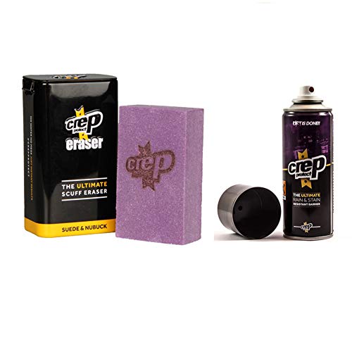 Crep Protect Suede and Nubuck Shoe Care Kit Includes the Crep Protect Rain & Stain Resistant Barrier Spray and Crep Protect Eraser.