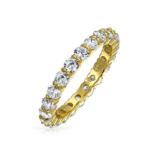 Cubic Zirconia apilable AAA CZ Eternidad Aniversario Alianza Alianza Para Mujeres 14K Oro Chapado 925 Plata esterlina