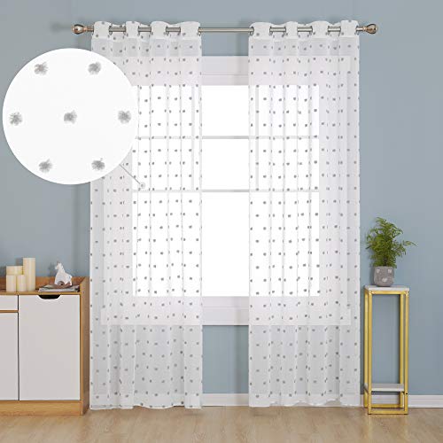 Deconovo Visillos Blancos Cortina Translucida Salón Infantiles para Ventanas Dormitorio para Habitacion Lino 140x280cm Gris