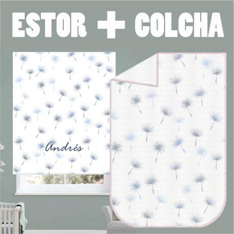 Desconocido Conjunto Colcha y Estor Personalizable Diente de Leon SC010 ¡ESTORES ENROLLABLES + Cubre Cama Colcha a Juego Infantil o Juvenil con Nombre! (160X170)