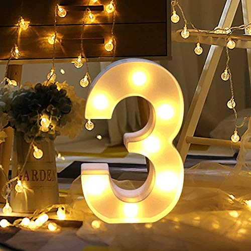 Dewanxin LED Decorativos Números Iluminados,0-9 Luminosas Decorativas con Luces LED,Números Arábigos para el Cumpleaños Fiesta de Bodas Decoración de la Barra Dormitorio Colgante de Pared(3)