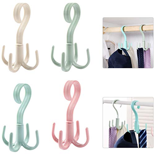 DMFSHI Estantes de Corbata, Suspensión de Bufanda, 4 PCS Plástico Antideslizante 360 Grados Giratorio Bufanda Colgador de Corbata para Almacenamiento Organizador de Armario (Verde, Azul, Rosa, Beige)