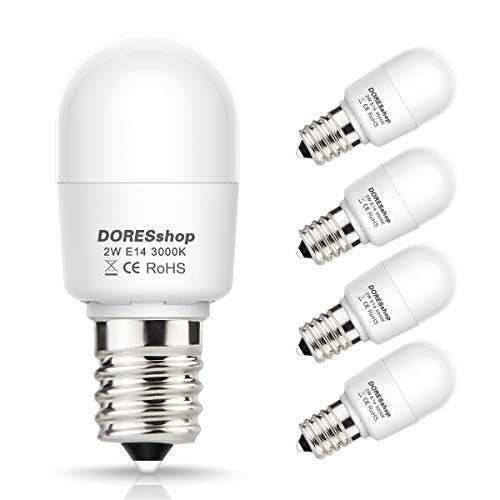 DORESshop E14 Bombilla 2W(equivalente a 20W-25W) SES E14 Mini Bombilla LED, 3000K Blanco Cálido, 200LM, 240°, No Regulable, para Lámpara de Sal, Frigorífico, Campana y Luz de Noche, 4 Unidades