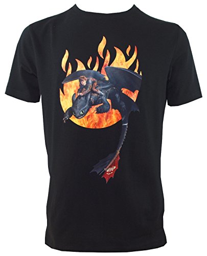 Dragons DreamWorks Ohnezahn und Hicks Flamme - Camiseta para niño Negro 128/134 cm