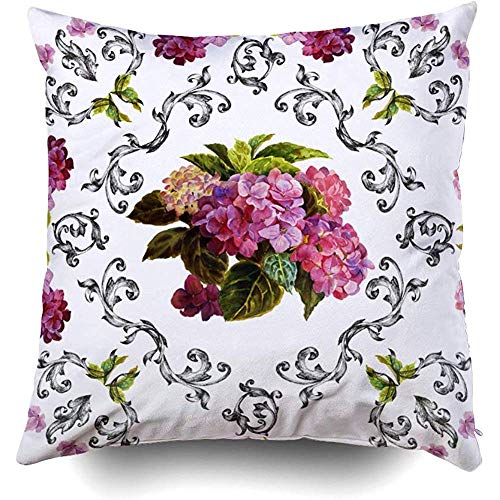 Ducan Lincoln Pillow Case 2PC 18X18 PulgadasFunda De Almohada para El Hogar Funda De Cojín Patrón Floral En Estilo Hortensia Pintura A La Acuarela Dibujo Azulejo Chal Cuadrado Impresión A Doble Cara